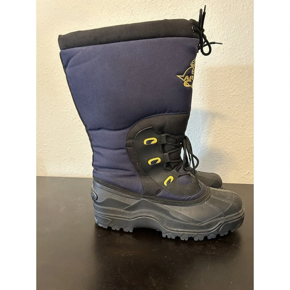 Vintage Arctic Cat Snowmobile Boots Wool Inserts Men 12 Blue Black Embroidered